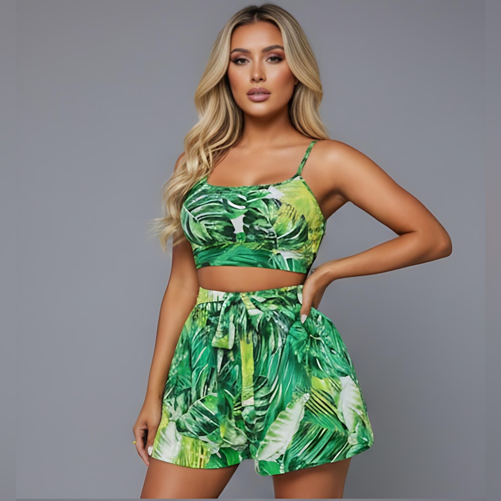 Tropical Print Cami Top & Wide Leg Shorts